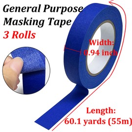 Premium Blue Painters Tape 3 Rolls, 0.94in x 60.1yds, Multi-Surface Painter's Tape Masking Tape for Painting, DIY Crafts Arts, Labeling, Decoration, Paint Tape for Indoor and Outdoor Use, Easy Removal