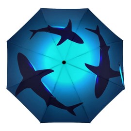Vhcawsu Ocean Sea Sharks Umbrella Marine Fish Animals Windproof Travel Umbrella Automatic Compact Folding Umbrellas for Sun Rain Auto Open Close UV Protection Umbrella