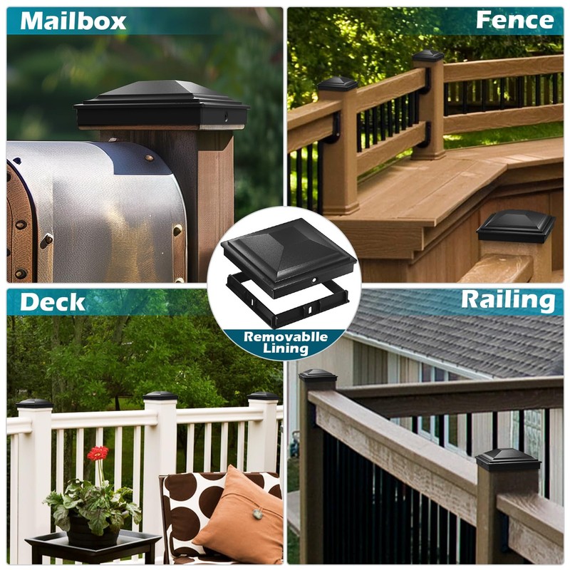 SIEDiNLAR 4x4 Post Caps Black 6 Pack, Fence Post Covers