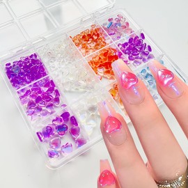 300Pcs Heart Nail Charms Shiny Nail Rhinestone 3D Aurora Heart Nails Design Charms Resin Acrylic Nail Supplies Flatback Heart Nail Gems Cute Nail Jewelry for Women Girls Manicure Decoration Craft