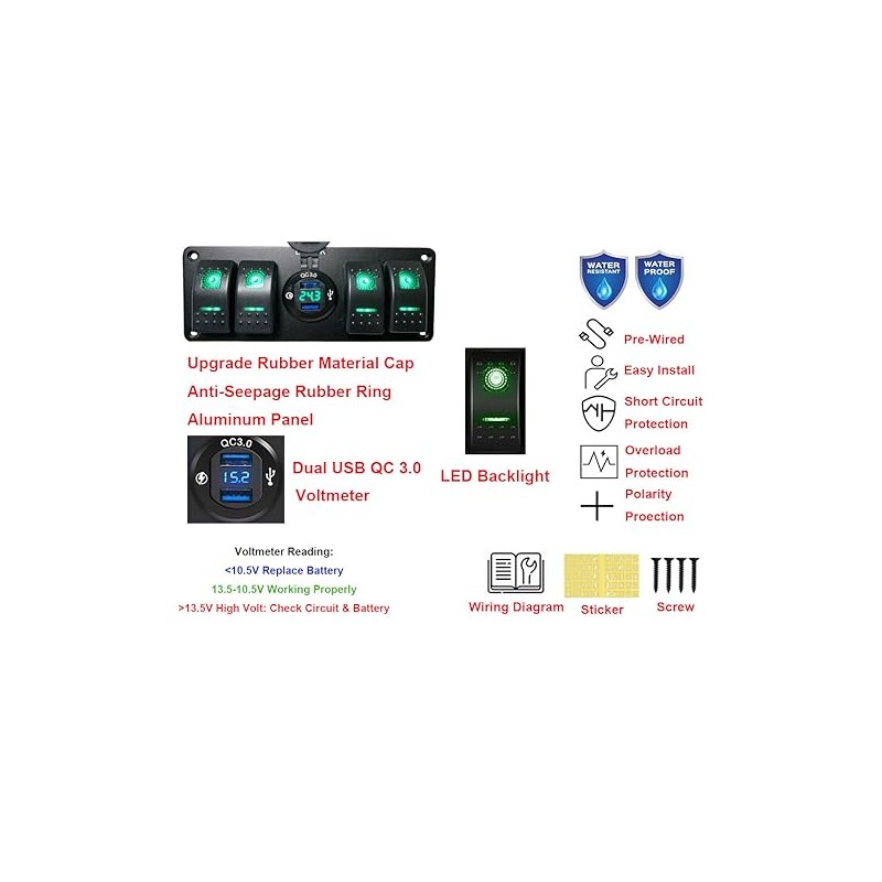 4 Gang Rocker Switch Panel ON Off Switch USB QC