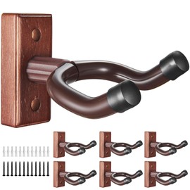 KKG 7 Pack Guitar Brown Wall Mount,Guitar Wall Hanger, Guitar Hanger Wall Hook Holder Stand with Screws, Hardwood Guitar Wall Mount Hanger for Acoustic Guitar, Electric Guitar, Banjo, Bass