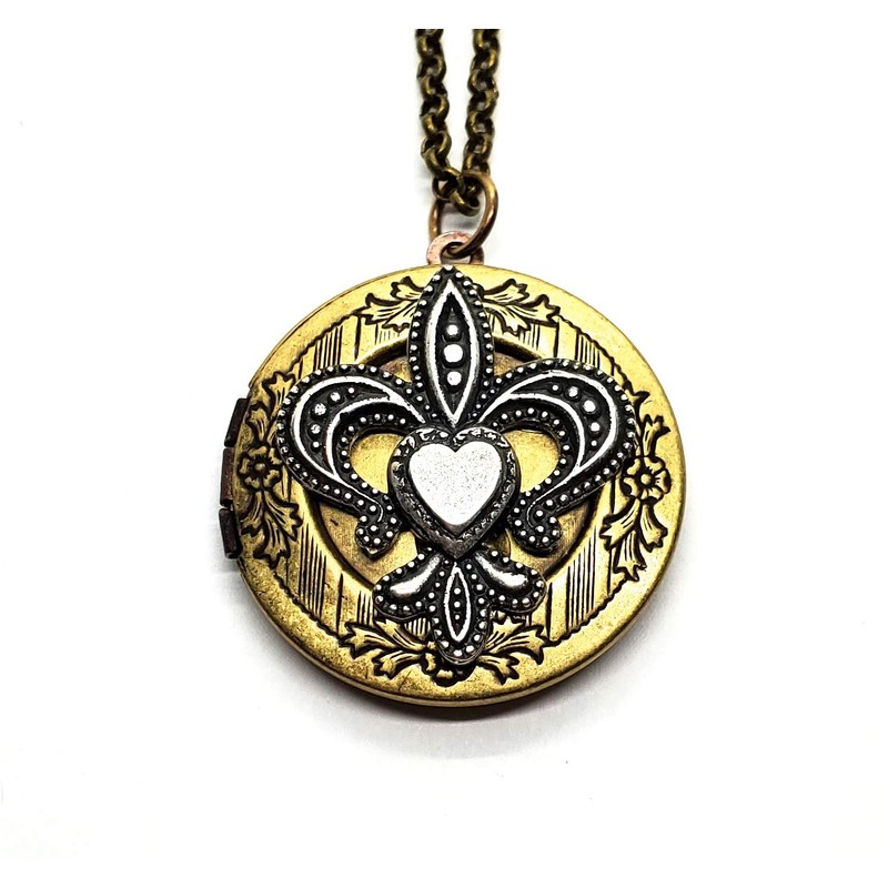 Handmade Mixed Metals Fleur De Lis Locket Necklace