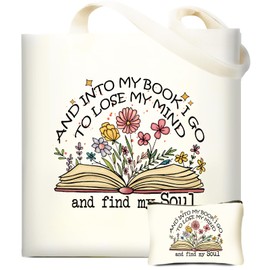 fcaylo Book Lover Gifts for Women, Book Club Gifts Flower Canvas Tote Bag for Birthday, Unique Gifts for Readers, Bookish Gifts Reusable Cotton Bag for Grandma Sisters Mom