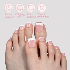 Toe Nail Press Ons, 150pcs Pink Real Square French tip Press on Toenails for Women, Pre-Designed Soft Gel Toe Nail Tips, Soak off Acrylic Fake Toe Nail Extensions 15 Sizes