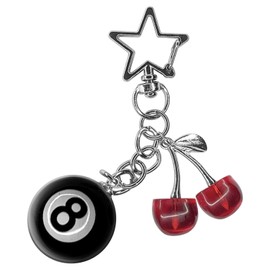 QIXUEI 8 Ball keychain Pool Ball Keychain cherry bag charm chain，cute Key chain Lucky Black NO.8 Resin Ball for Men