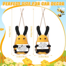 Vercraft Car Rear View Mirror Accessories Crochet Positive Cute Hanging Handmade Knitted Decor for Women Men Woven Cute Charms Ornament Pendant Car Accessories Interior Aesthetic (Bee Style)