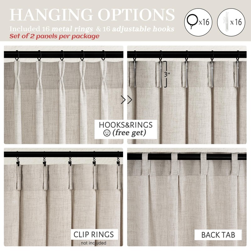 Greyish Brown Natural Linen Curtains 84 Inch Length 2 Panels