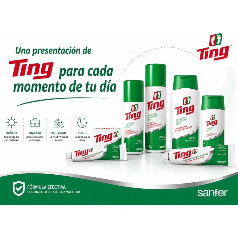 Ting Polvo Talco Antimicótico para Pies Control de Humedad, 150