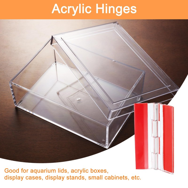 uxcell 2Pcs Acrylic Hinges, 75x45mm Self-Adhesive Clear Hinge with Stainless