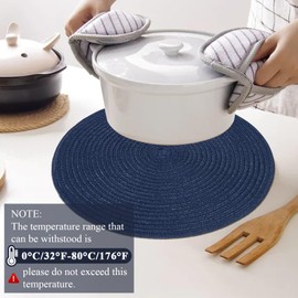 Pauwer Round Placemats and Coasters Set of 6, Non Slip Washbale Table Mats and Coasters Sets Heat Resistant Decor Table Place Mats for Hotel Wedding Party Christmas, Navy