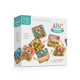 ALLEOVSÂ® ABC-Arena - Letter Memory Game with circus animals, an educational game for 1-6 children from 4 years onwards, 52 cards for learning the alphabet, learn the names of animals in German