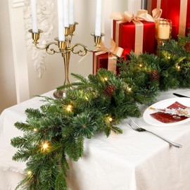 SHareconn 2 Packs 6ft Prelit Christmas Garland, Natural Rustic Cedar with Pine Cones Decor and Multi-Color LED Lights Battery Operated Timer for Mantle Table Fireplace Indoor Outdoor Xmas Decoration