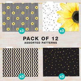 Global Printed Products Deluxe Designer Printed Hanging File Folders, 4 Patterns, Letter Size, 12/pk (Sunflower)