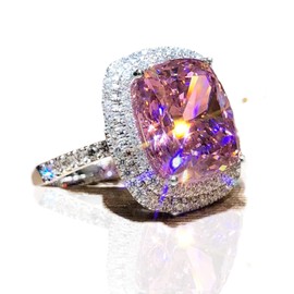 925 Sterling Silver Shiny Full Diamond Ring Square Cut 3ct Pink Cubic Zirconia Anniversary Promise Cocktail Ring CZ Diamond Eternity Engagement Wedding Band Ring for Women Z.42, US Code 7, Sterling Silver