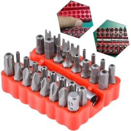 HOHXEN 33 Piece Security Bit Set Tamper Proof Security Screw Hex Bit Head Set with Magnetic Extension Bit Holder, 1/4" Metric Screwdriver Kit, Electric Drill Tool Accessories - Red Box