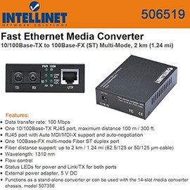 Intellinet 506519 Fast Ethernet Media Converter 10/100Base-TX to 100Base-FX (ST)