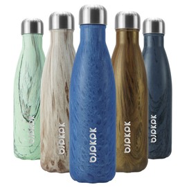 BJPKPK Botella de agua de acero inoxidable -17 oz -Doble pared aislada al vacío botella de madera 02