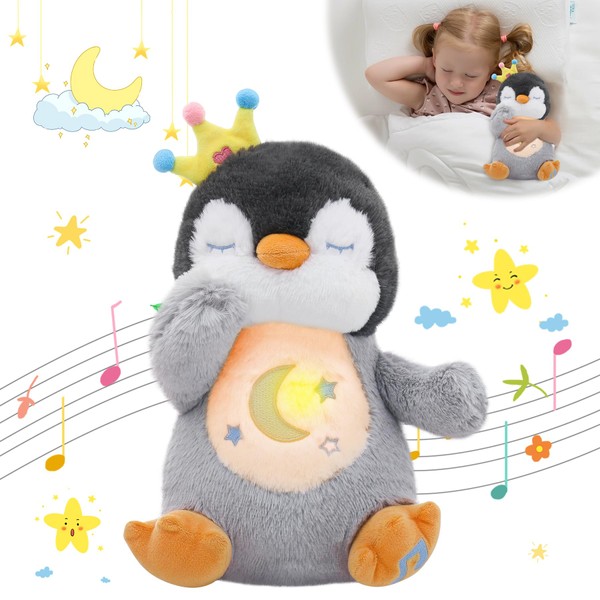 MIAODAM Breathing Stuffed Animal Penguin Plush with Realistic Breathing Action