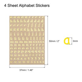 sourcing map 4 Sheets Letter Resin Stickers 3D Small A to Z Gold Mini Alphabet Sticker Metallic Glitter Alloy Lowercase for Resin Nail Scrapbooking 3mm