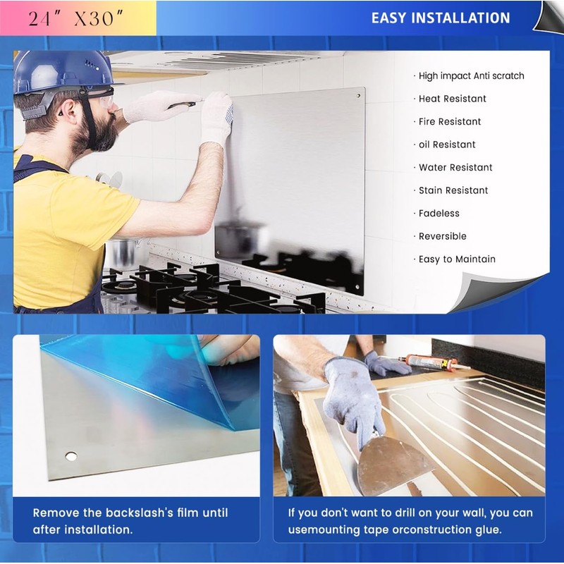 Stainless Steel Backsplash for Stove 24"x30" Stove Backsplash Protector for