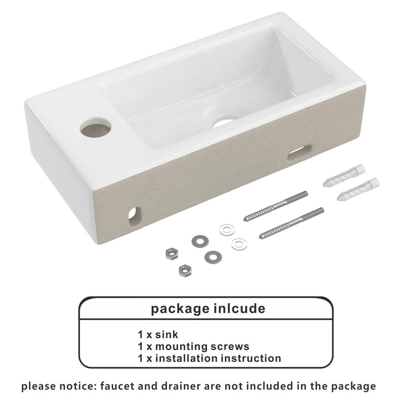J-FAMILY 14.5'' x 7'' Small Wall Mount Sink Rectangle Porcelain