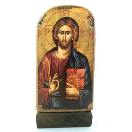 Handmade Wooden Greek Christian Orthodox Mount Athos Icon of Jesus Christ / Mp5_1