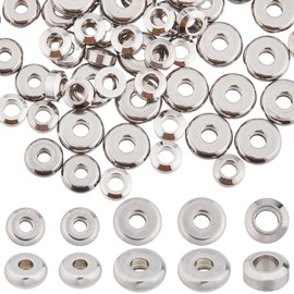 SUNNYCLUE 1 Box of 240 Pieces 3 Sizes Stainless Steel Spacer Beads Bulk 4mm 5mm 6mm Small Flat Round Loose Spacer Beads Mini Fixed Discs Heishi Metal Beads for Jewellery Making Beads Sets