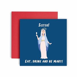 Huxters Christmas Cards for Women – Eat and Be Mary Christmas Sister Happy Christmas Card for Christmas Holiday – Sister Christmas Card with Lovely – Funny Christmas Card (Sister)