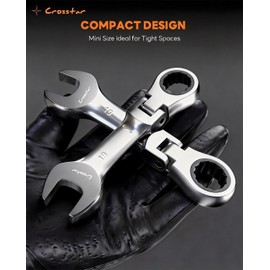 Crosstar 12Pcs 8-19mm Stubby Flex-Head Ratcheting Wrench Set, Metric