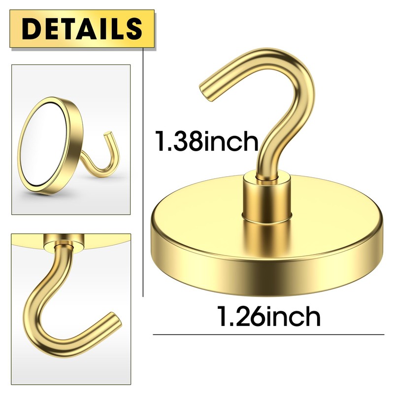 VNDUEEY 10 Pack 110 Lbs Gold Magnetic Hooks, Neodymium Magnet