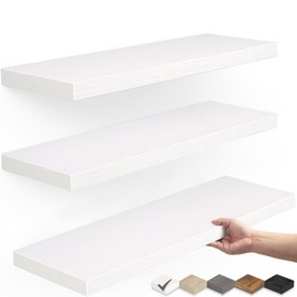 BAYKA Floating Shelves for Wall, 22.5 inches Wall Mounted Rustic Wood Shelves for Bathroom, Bedroom, Living Room, Floating Shelves for Books/Storage/Decor (White,Set of 3)