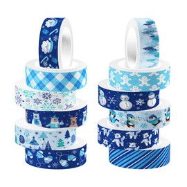 Christmas Washi Tape 12 Rolls Snowman Snowflake Washi Tape Set Packing Tape Washi Masking Tape Decorative Paper Stickers Decorative tape for Christmas Gifts Wrapping DIY Art Crafts Wrapping Decor