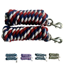 Majestic Ally Pack of 2 Solid Cotton Lead Rope for Horses & Livestock – 10 Foot Long and 5/8 inch Thick - Replaceable Heavy-Duty Satin Bolt Snap – Handmade – Soft, Broken in Feel (Patriotic)