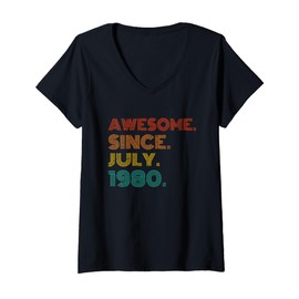 Womens Awesome Since July 1980 Birthday Men Women Gifts Vintage V-Neck T-Shirt