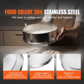 Happybuy 10 Mesh Flour Sieve, 304 Stainless Steel Fine Mesh Sifter, 12.6" Dia, Food-Grade Strainer for Flour, Mungbean, Rice, Pearl Powder, Baking