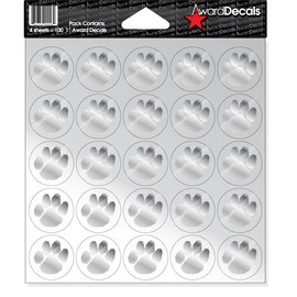 Award Decals Paw (Silver on Clear) Sticker Set (100 Decals) 1" The Original Award Decals Premium 20mil Thick Helmet Decals Made in The USA Since 1976
