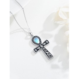 StoryMidir Necklace, Men's, Women's, Ankh Cross, Moonstone, 925 Silver, Ancient Egypt, Resuscitation of the Dead Hieroglyph, Pendant, Fantasy, Cross Design, Spiritual Jewelry, Gift, Amulet, Gift