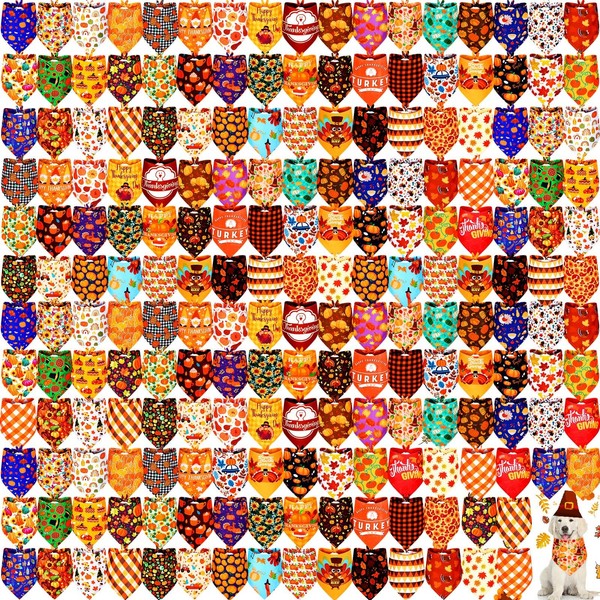 Newwiee 200 Pcs Fall Dog Bandanas Bulk Thanksgiving Bandanas for