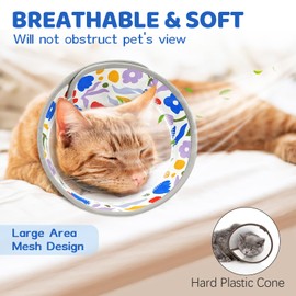 GoGoPaw Breathable Air Mesh Cat Cone Collar Soft to Stop Licking, Adjustable, Foldable Lightweight Kitten Cones After Surgery Recovery for Cats & Kittens (Flower,S)