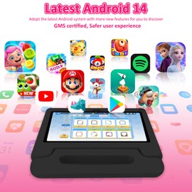 NRKDUBQ Kids Tablet, 10.1 inch IPS HD Touchscreen Android 14 64 GB Storage, 8GB RAM, Octa Core Tablet for Kid with Kid-Proof Case, Parental Controls, 12-hr Battery, WiFi, GPS – Black