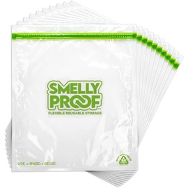 Smelly Proof 50pk Reusable Food Storage Bags - Made in USA, Dishwasher-Safe, BPA FREE, NO PEVA, XL Clear FLAT 10.5" x 12"