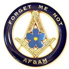 Forget Me Not AF&AM Round Blue Masonic Auto Emblem - 3" Diameter