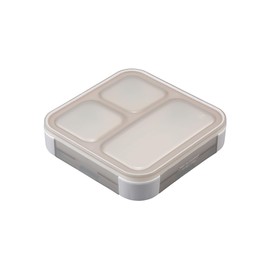Foodman DSK Bento Box, Standing and Carrying, Slim Bento Box, 16.9 fl oz (500 ml), Antibacterial, Gray Beige, Securely Secured with 4-Point Locks, W-Sealing to Prevent Leakage