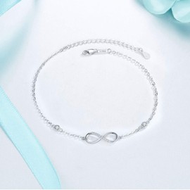 MEDWISE Womens Infinity Anklet Bracelet 925 Sterling Silver Endless Love Symbol Ankle Bracelet Adjustable Plus Size Large Bracelet Gifts for her Girls Wife Valentines Day Mother’s Day Gifts