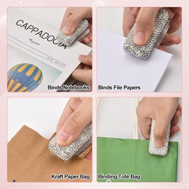 JSCARLIFE Bling Crystal Stapler,Sparkly Diamond Stapler for Desk Handmade Clay Rhinestone Machine Cute Stapler Pretty Office Stationery Kit for Girl Women Lady Christmas (Silver)