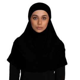 TheHijabStore.com Women's 2 Piece Amira Jersey Hijab - Soft Modal Stretch Head Scarf with Tube Under Scarf Cap Black