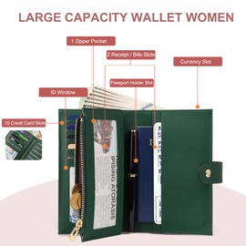 yiijay Womens Wallet RFID Blocking Leather Trifold Clutch Wallet Credit Card Holder Ladies Travel Wallet Purse with Pen Holder