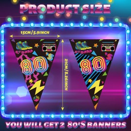 2 Packs 80s Party Decoration 80's Party Banners 80's Bunting 80's Party Garland 80s Flag Bunting Banner for Adults 1980s Party Supplies Photography Background Photo Prop Cosplay