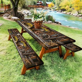 Wathon Picnic Table Cover with Bench Covers Western Cowboy 6FT